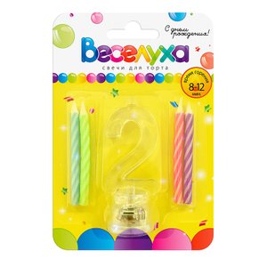 Свечи тортовые классические с мигающим держателем Цифра "2"