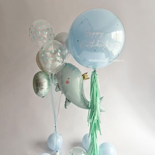 Основное изображение товара "Принц Нарвал" композиция из 13 воздушных шаров