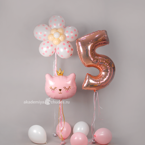 Основное изображение товара "Котёнок принцесса" композиция из 24 воздушных шаров
